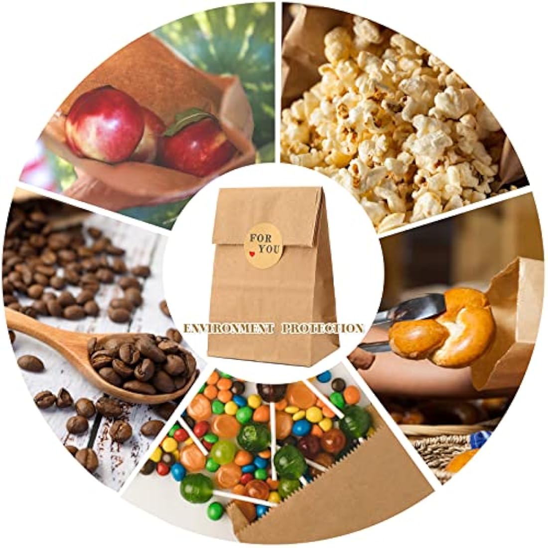 G2PLUS 50 PCS Brown Paper Bags - Small 9x6x18 CM Kraft Candy Bags with Stickers for Snack, Birthday, Wedding and Easter Xmas Party