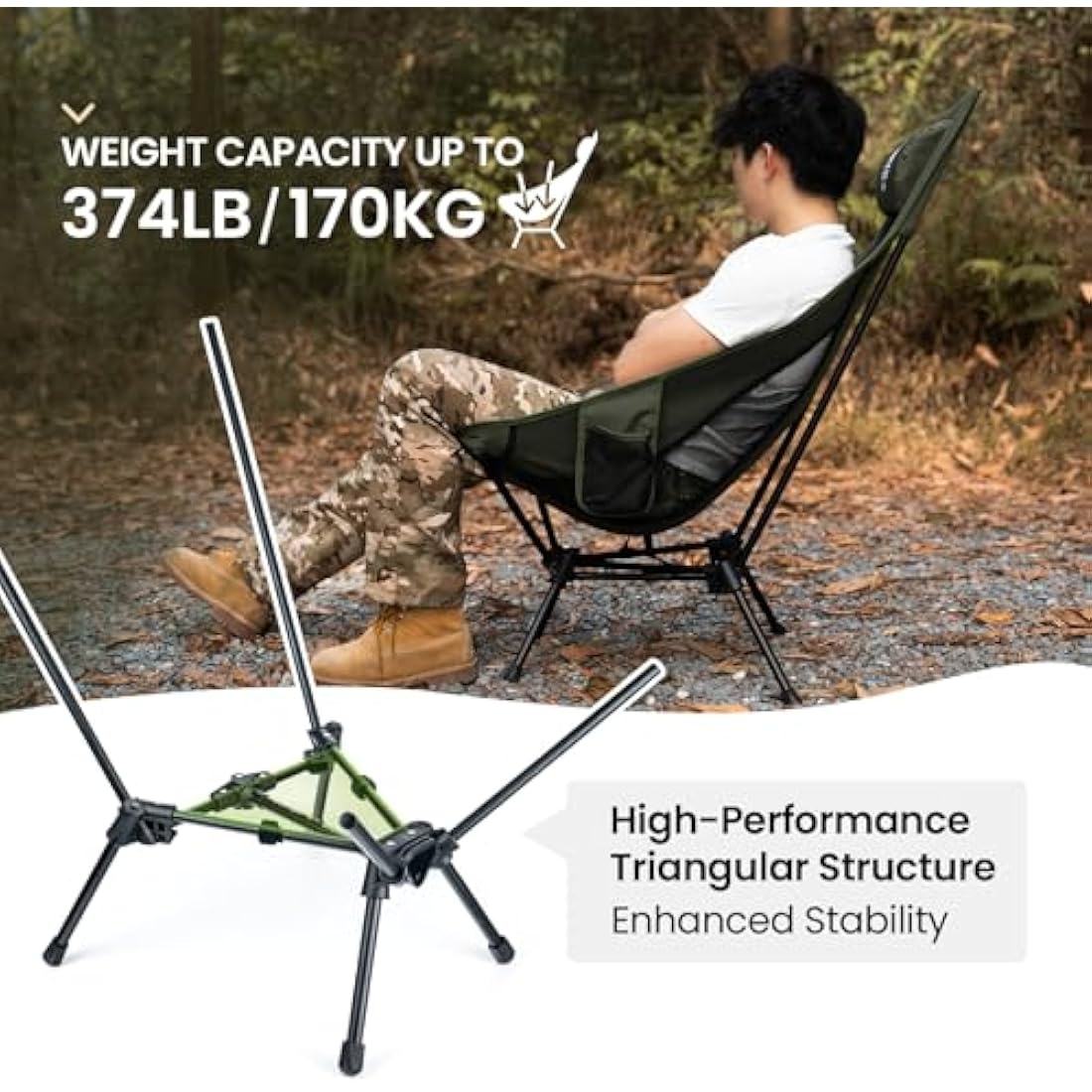 OneTigris Tigerblade High Back Camping Chair with Pillow Design, Comfortable Widened Seat Folding Chair
