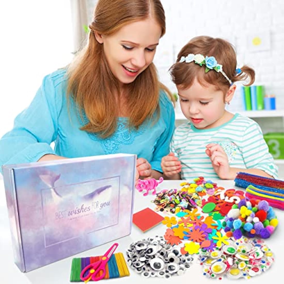 Obqo 2000+ Pcs Craft Supplies for Kids Ages 4-8, Toddler Box Includes Pipe Cleaners, Pom Poms, Buttons - All in One Supplies for Ages 4 5 6 7 8