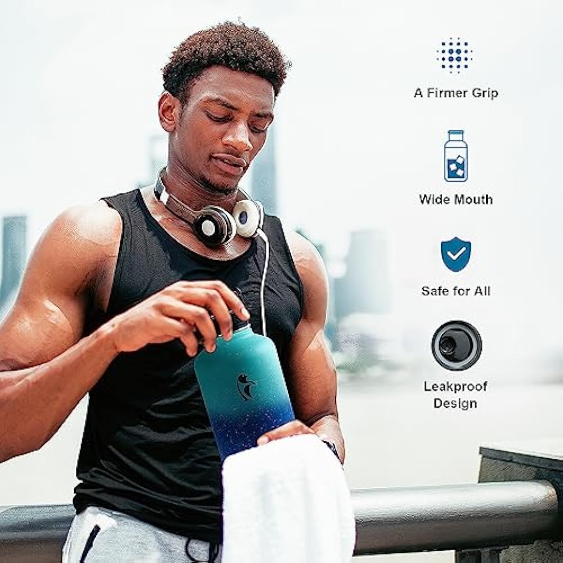 Coolflask Insulated Water Bottle 2L, Half Gallon Water Jug with Straw & 3 Lids, Large Insulated Water Bottle, Stainless Steel Vacuum Water Bottle for Gym, Sports and Travel, Starry Gradient Blue