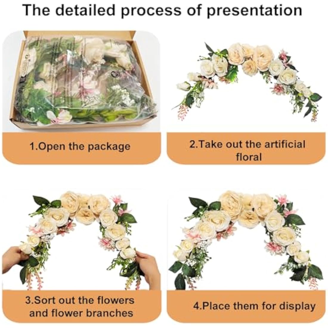 Wedding Arch Flowers, 60cm, Flower Swag, Decorative Swag, Artificial Flower Swag for Door Wedding Party Wall Home Decor (Champagne)
