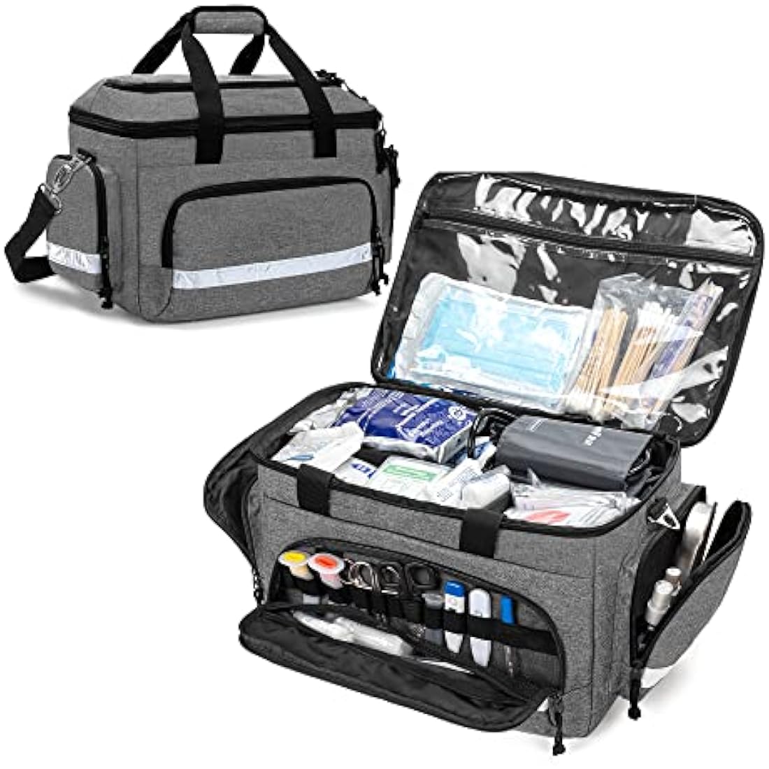 Damero First Responder Bag Empty, Medical Emergency Trauma Bag with Detachable Dividers for EMT, Nurses, Tactical Medics, Home Care, Gray