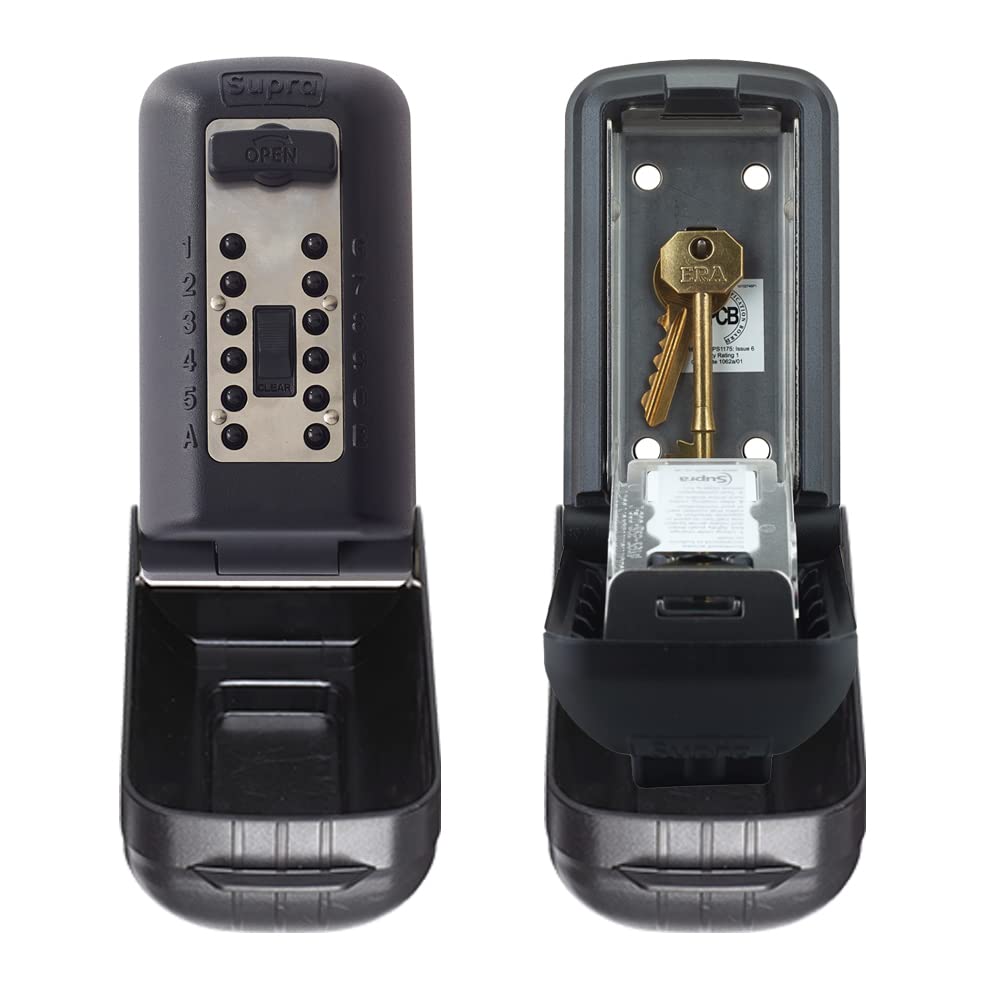 Key Safe? Supra P500 Pro Key Safe Pro Police Preferred Outdoor with Anti- Tamper Plate Wall Mounted Push Button Key safe. Lock box for keys, fobs and