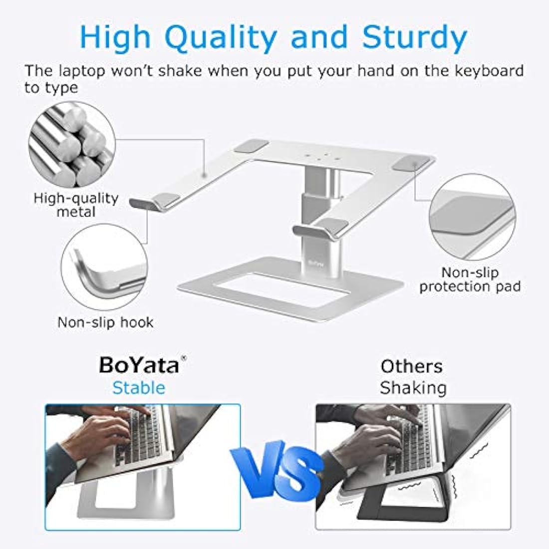 BoYata Laptop Stand, Height Adjustable Ventilated Laptop Holder, Notebook Stand Compatible with 10-17'' MacBook Pro/Air, Dell, HP, Samsung, Acer