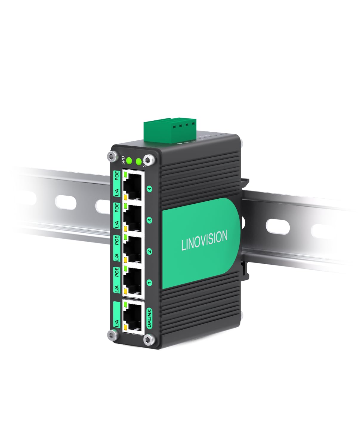 LINOVISION Industrial 5 Ports Gigabit Solar POE Switch with DC9V-54V to DC48V Voltage Booster,4 x IEEE802.3af/at 30W POE Ports @120W, IP40, Compact