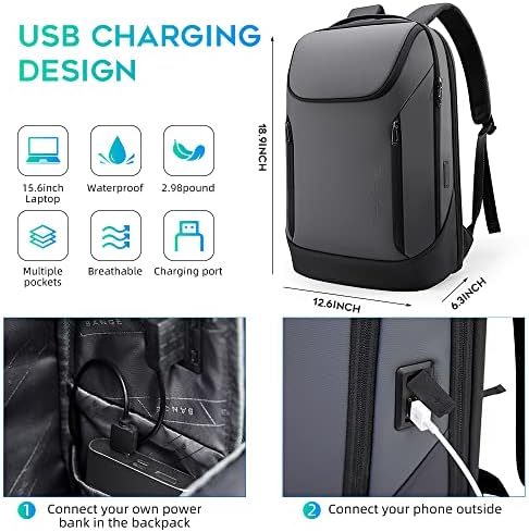 BANGE Business Smart Backpack Waterproof fit 15.6 Inch Laptop Backpack with USB Charging Port,Travel Durable Backpack