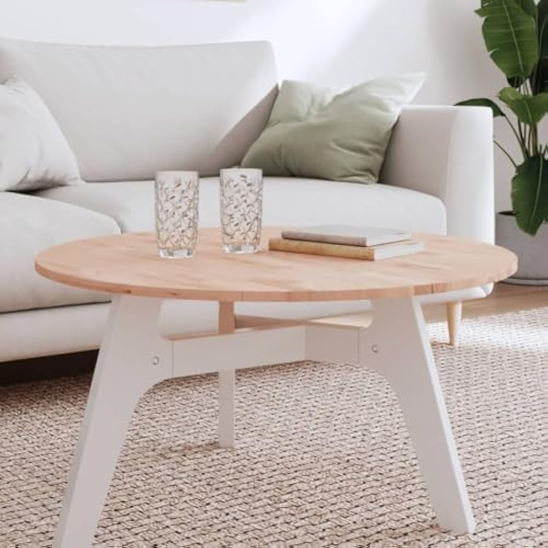 vidaXL Solid Beech Wood Round Table Top - Natural Durable Coffee Table Replacement, Easy to Clean, Unique Grain Pattern, 80cm Diameter.