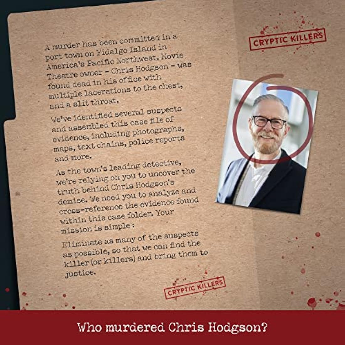 Cryptic Killers Unsolved mystery game - Cold Case Files Investigation - Detective clues/evidence - Solve the crime - Individuals, date nights & party groups - Murder at the Movie Theater