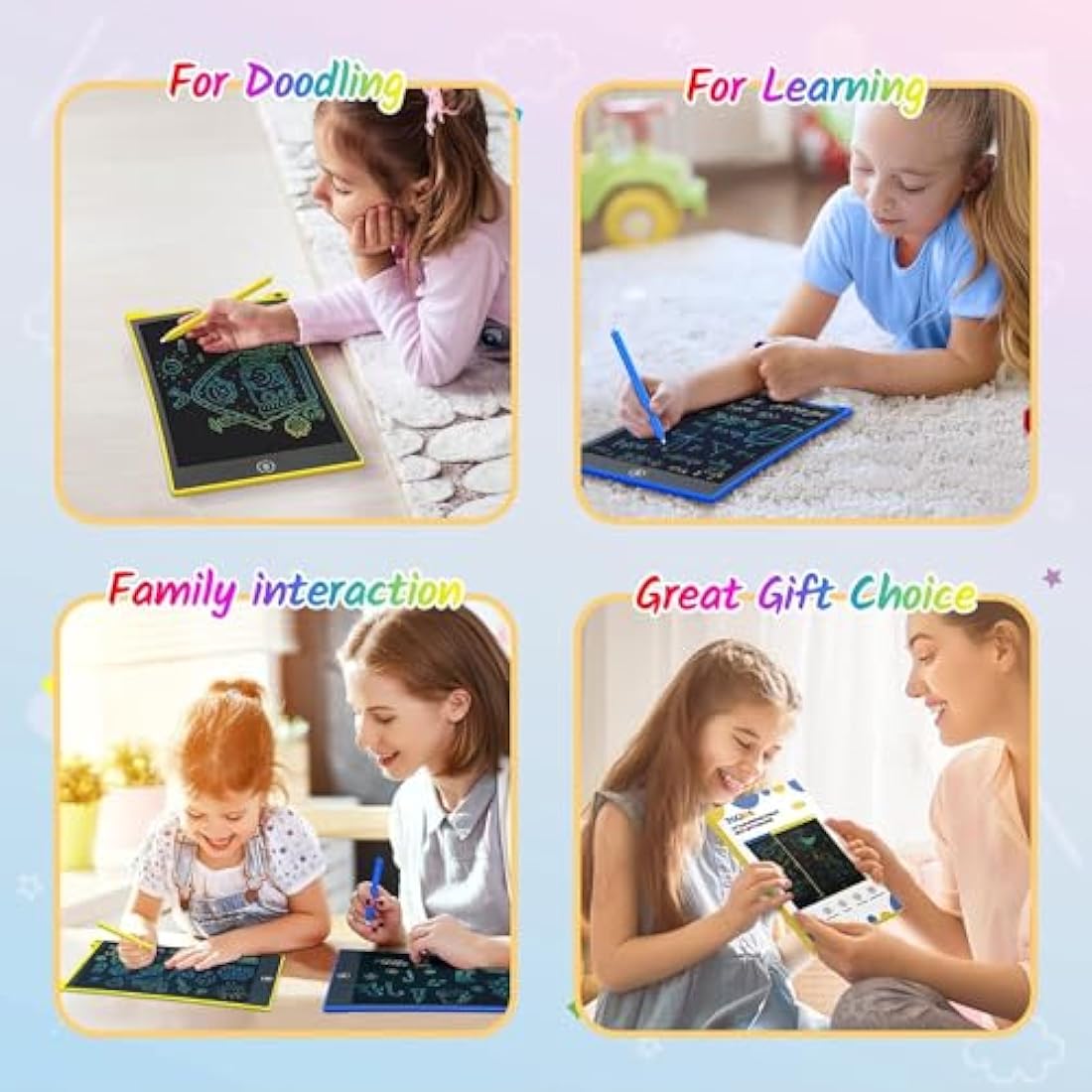 TECJOE 2 Pack LCD Writing Tablet, 10 Inch Colorful Doodle Board for Kids, Electronic Drawing Tablet Drawing Pads,Kids Travel Games Activity for Learning,Gifts for 3–6-Year-Old (Dark Blue and Yellow)
