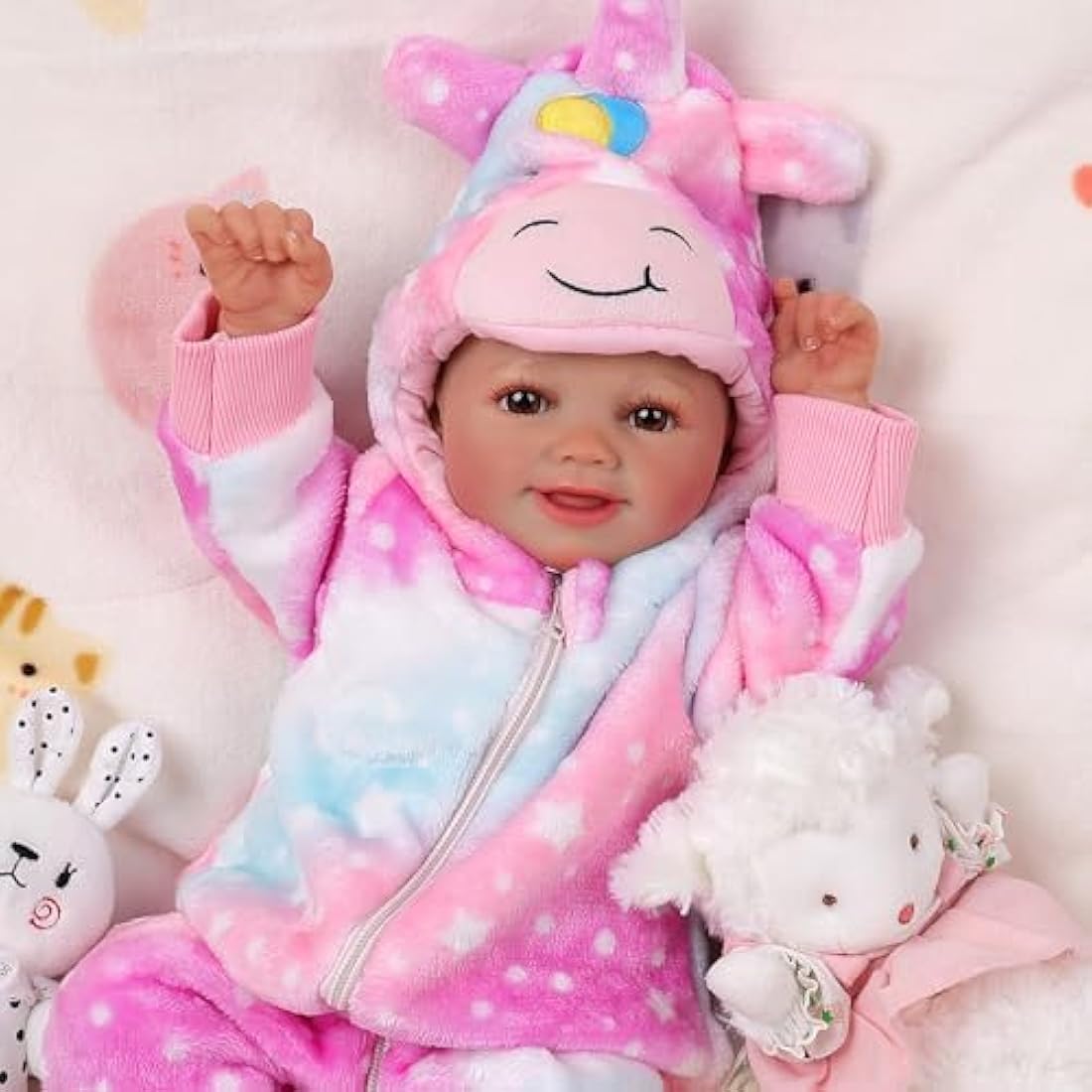 BABESIDE 17 Inch Reborn Baby Dolls Girl Sunny – Smiling Realistic Baby Doll with Soft Cloth Body, Lifelike Newborn Girl with Outfit & Accessories for Kids Age 3+