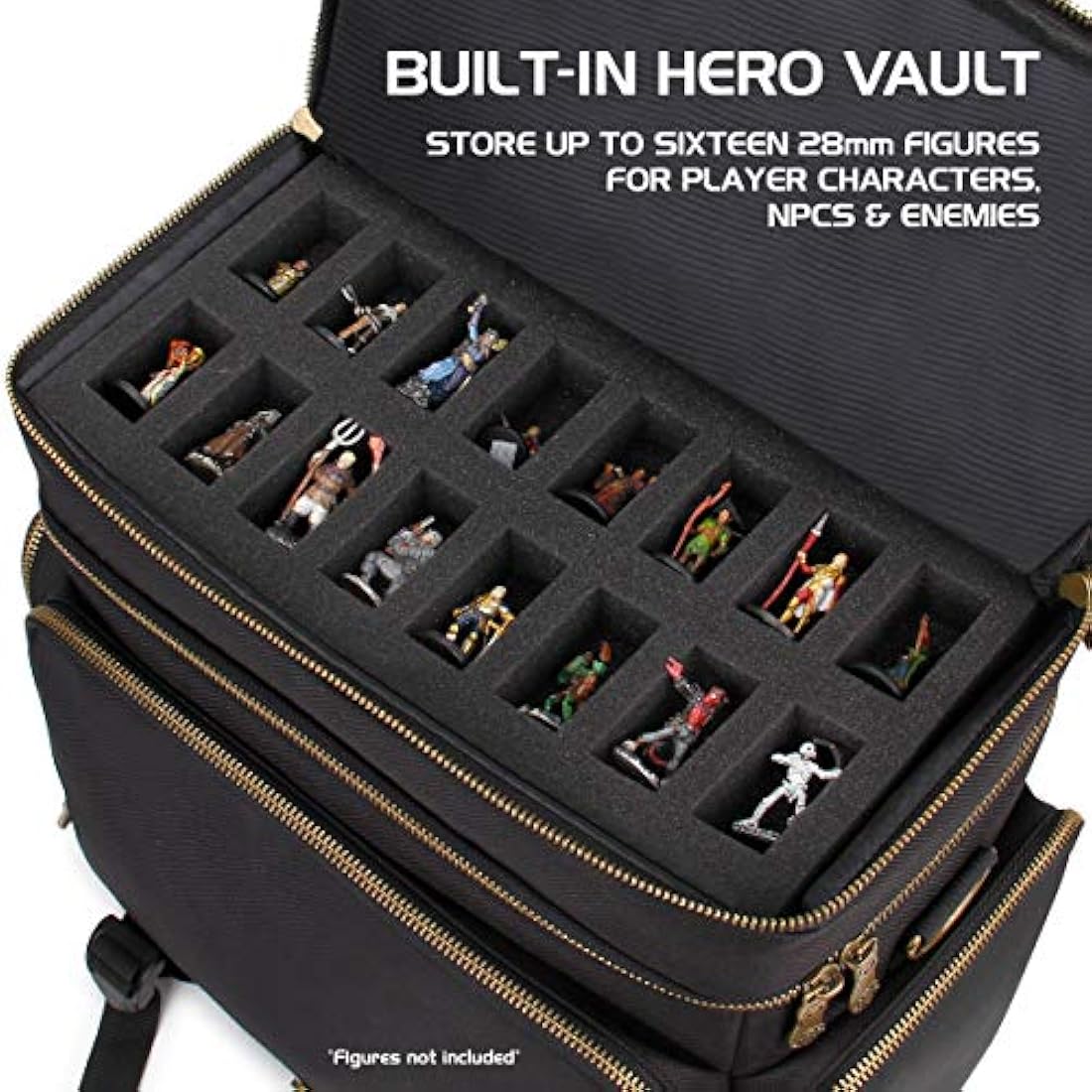 ENHANCE Tabletop DND Bag - RPG Adventurer's Dungeons and Dragons Accessories Bag with Miniatures Storage, Mat Holder, DND Dice & Token Pockets, Fits 4-8 Books, DM's Guide, Player's Handbook (Black)