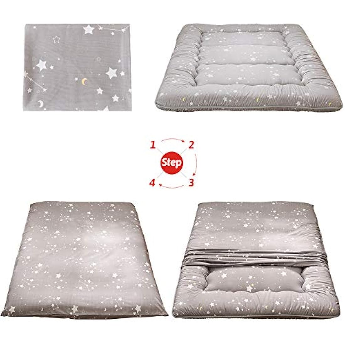 MAXYOYO Japanese Floor Mattress Futon Mattress, Thicken Tatami Mat Sleeping Pad Foldable Roll Up Mattress Dormitory Mattress Pad Floor Lounger Pillow Bed (Constellation, Single)