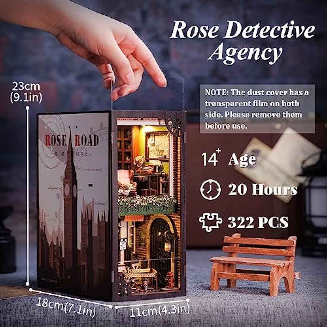 CUTEBEE Book Nook Kits For Adults - DIY Dollhouse Miniature with LED Light,3D Wooden Puzzle Bookend Bookshelf Decor,Gifts for Family and Friends (Rose Detective Agency)