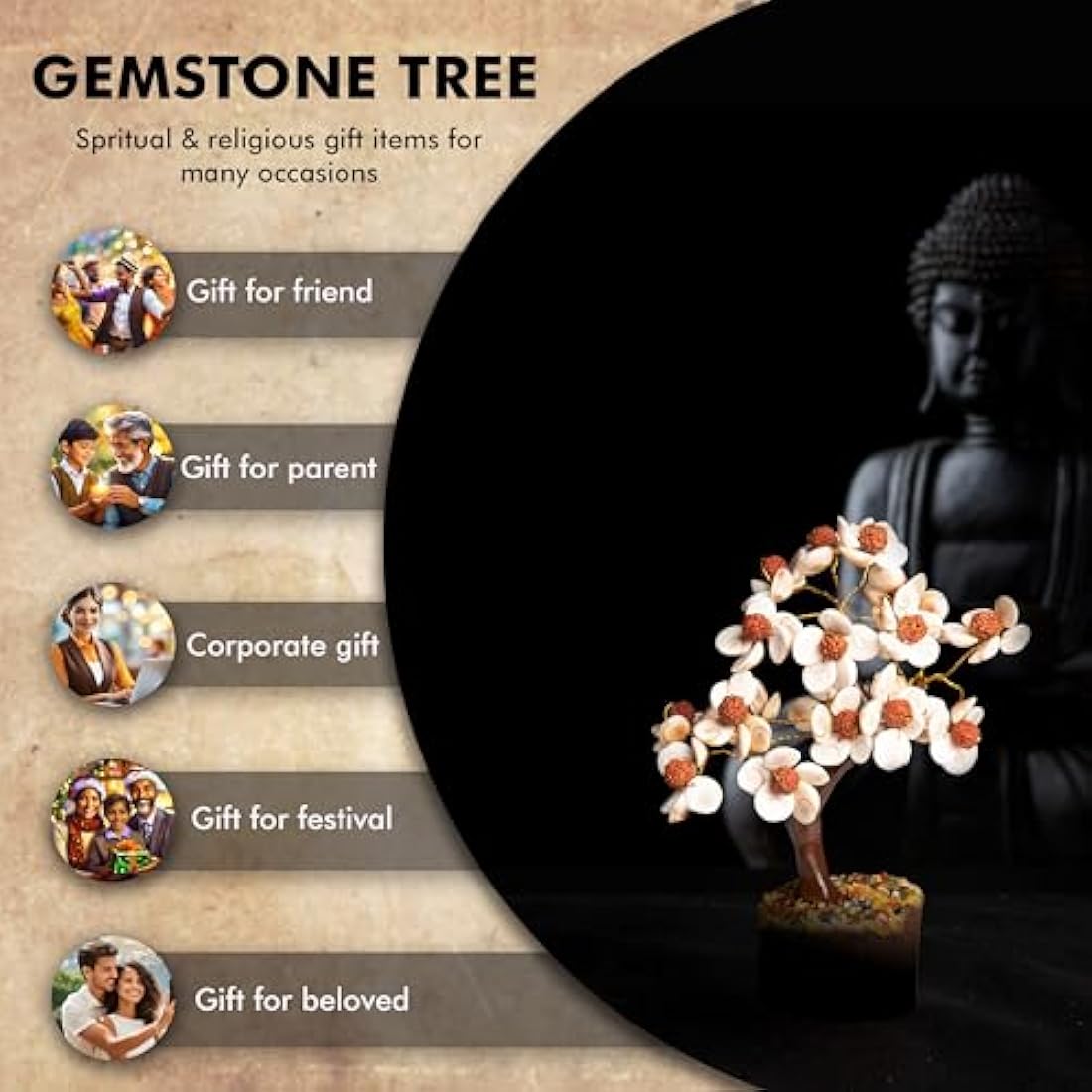 Crystal Tree for Home Decorations Crystals and Healing Stones Witchy Room Crystal Decor Tree Crystal Gifts Gem Tree Christmas Tree Stands for Real Tree… (Gomti Rudraksha tree)