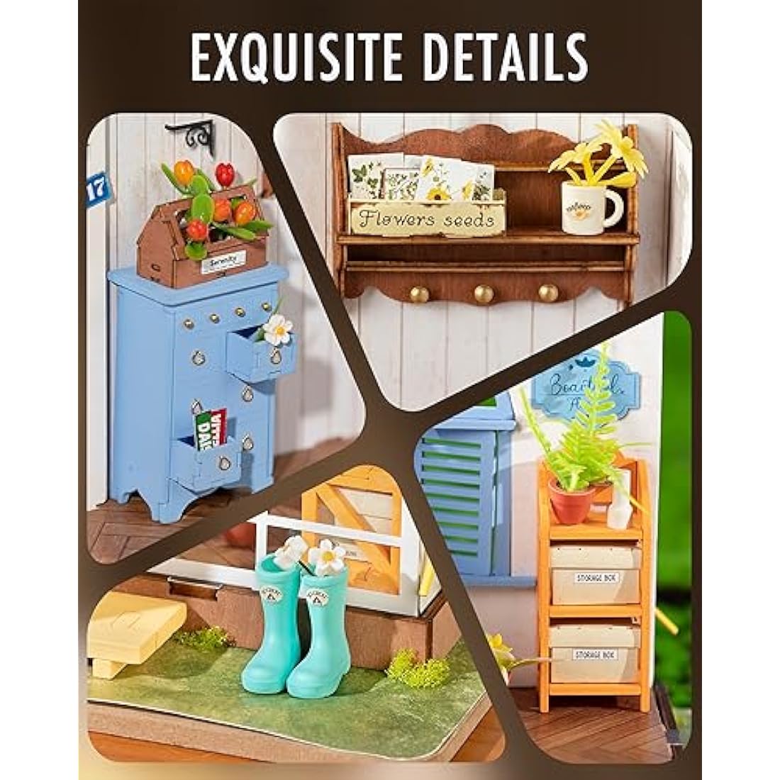 ROBOTIME DIY Miniature House Kit Garden House | Wooden Dollhouse Model Building Kit with LED for Adults and Children | Holiday Birthday Gift