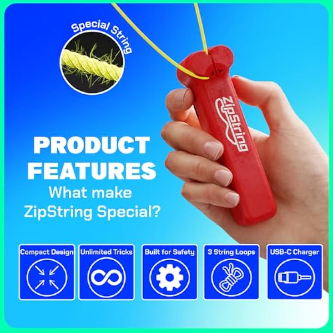 ZipString - String Rope Launcher - Outdoor Toy Viral, Fidget Toy for Kids and Adults - Cool Toys - Rock it Red Zip String Toy