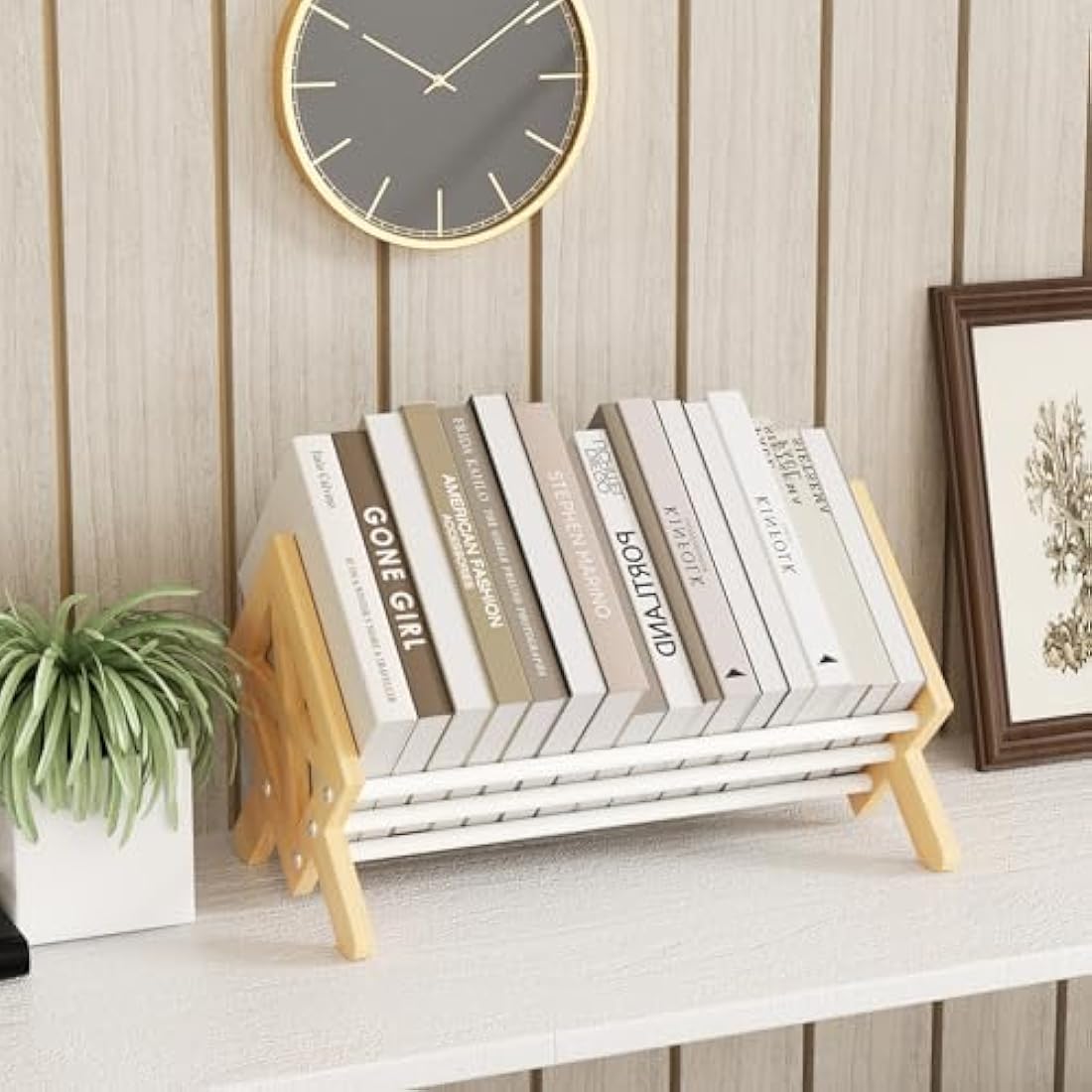 THYGIFTREE Wood Tilting Bookcase in Living Room/Home/Office, Desktop Book Shelf Organiser Bookshelves Storage Rack for CDs/Magazine/Books Display, Desktop Organiser for Books and Magazines