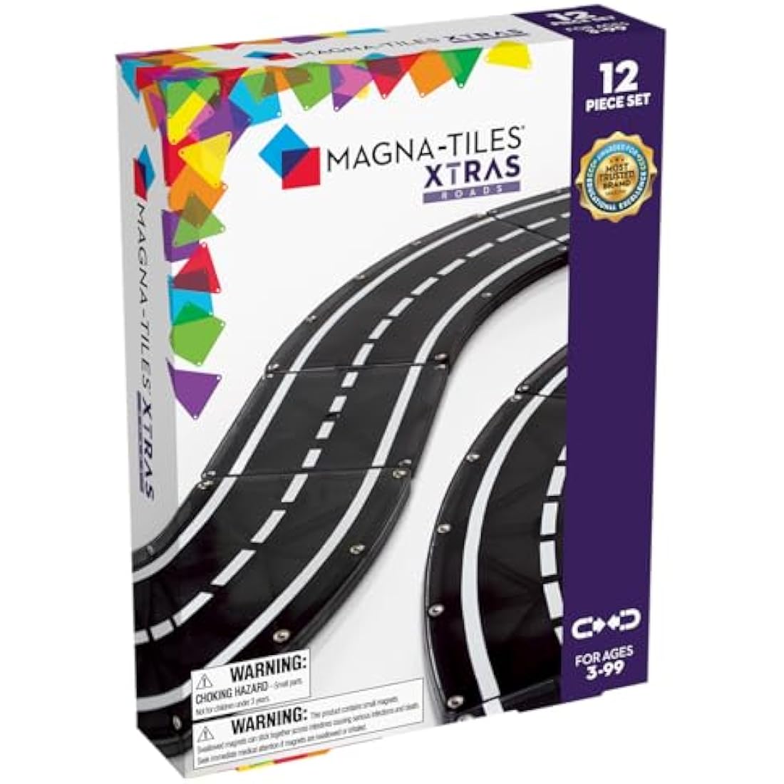 MAGNA-TILES XTRAS: Roads 12 Piece Magnetic Construction Set, The ORIGINAL Magnetic Building Brand, Black