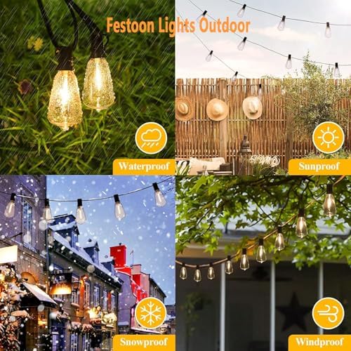 Skeerei 30M Festoon Lights Outdoor Mains Powered Led Garden Lights String with Vintage 52pcs 2700K Warm White for Pegola, Patio, Gazebo, Backyard,Terrace, Party,Wedding [Energy Class G]