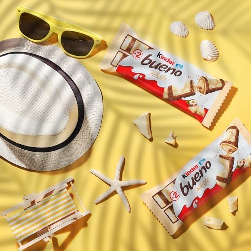 Kinder Bueno White Wafer Twin Bars, Bulk Chocolate Gift Pack, Milk Chocolate Covered Wafer with Milky and Hazelnut Filling, Pack of 30 x 2 (60pcs)