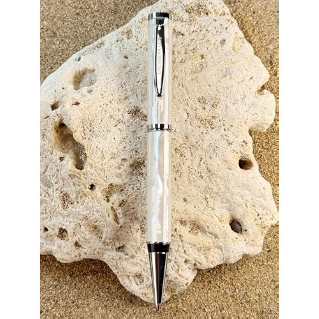 LACHIEVA Luxury Mother of Pearl Metal Ballpoint Pen with German-made P900M Refill, Best and Nice Gift for Writing, Men & Women (White Shell)
