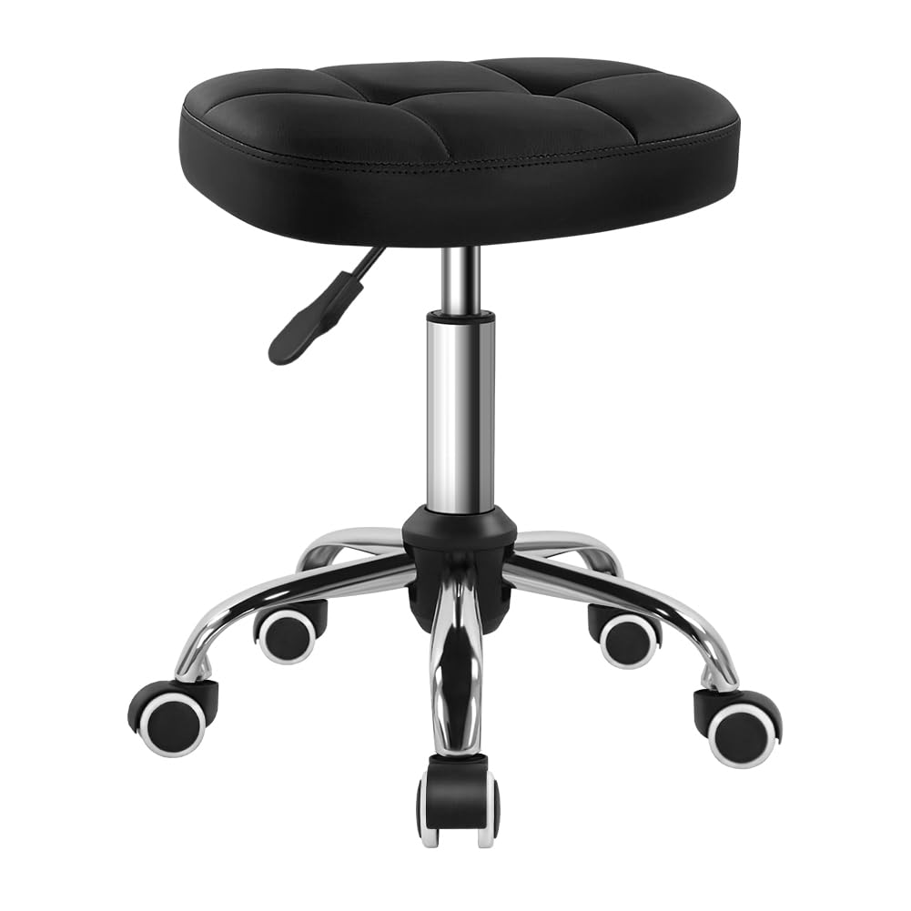 BFTOU White Minimalist Swivel Stool on Wheels Perfect for Work SPA Shop Massage Height-Adjustable and Cost-Effective Rolling Stool Chair with Square