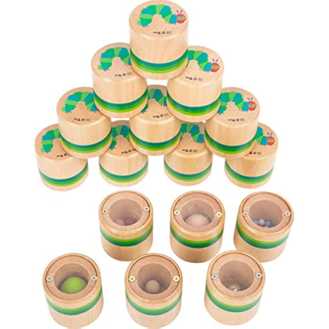 Small Foot Very Hungry Caterpillar Caterpillar 11433 Wooden Sensory Game in Wooden Tins 16 Pieces from 4 Years Very Hungry Caterpillar 11433 Multi-Coloured 4 cm