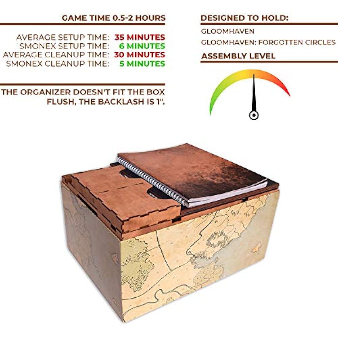 SMONEX Wooden Organizer and Four Player Boards Compatible with Gloomhaven Board Game - Box Suitable for Storage All Gloomhaven Expansions - Insert and Storage