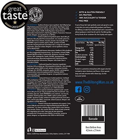 The Biltong Man Combo I Tasty Traditional Lean Beef Biltong & Droëwors Sticks I Healthy High Protein Dried Beef and Sausage Snack | 1Kg (2 x 500g)