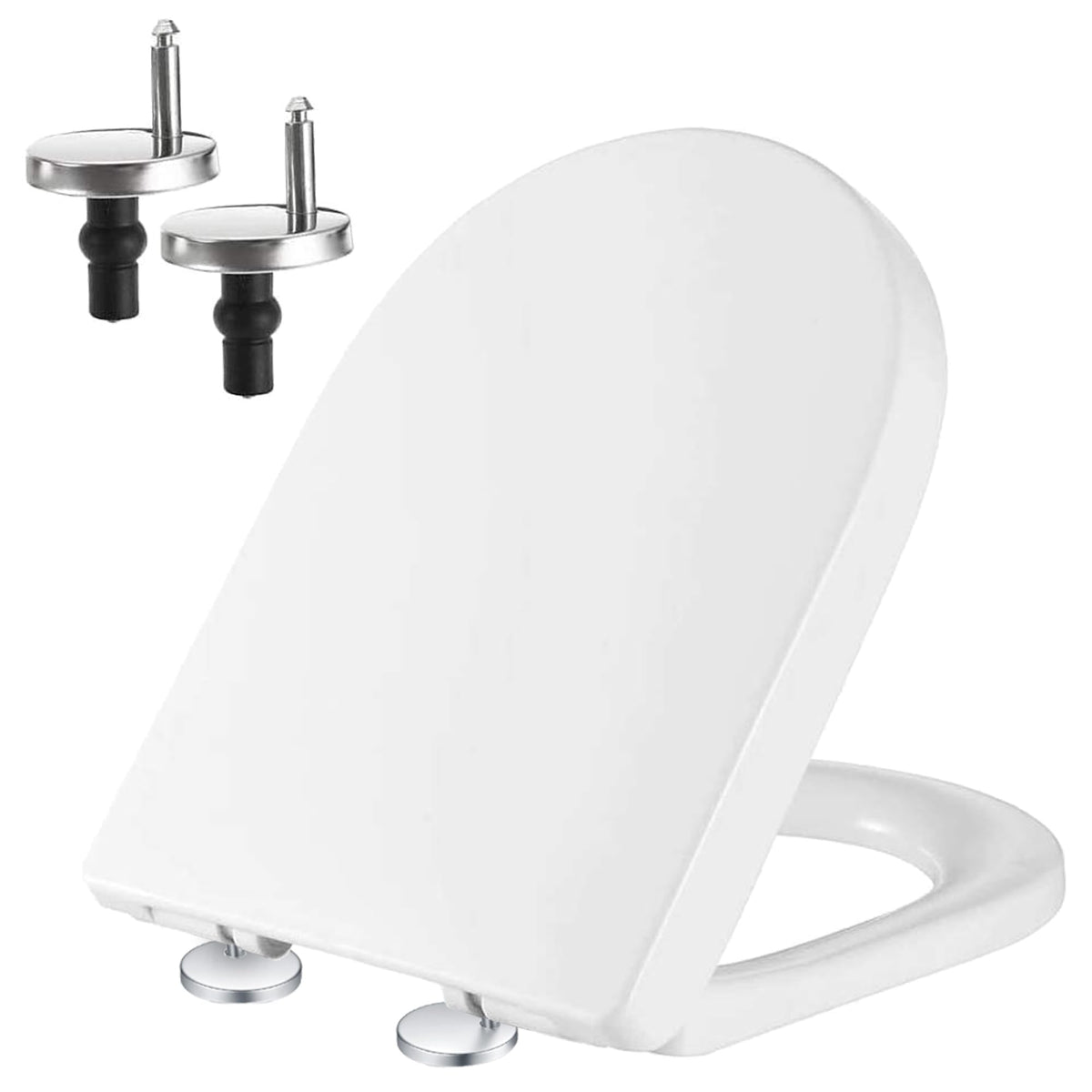 MASS DYNAMIC White Toilet Seat D Shaped ? Soft Close Anti-Slam Loo Seat with Quick Release, Top Fix Fitting, Easy Clean Urea-Formaldehyde, Non-Slip