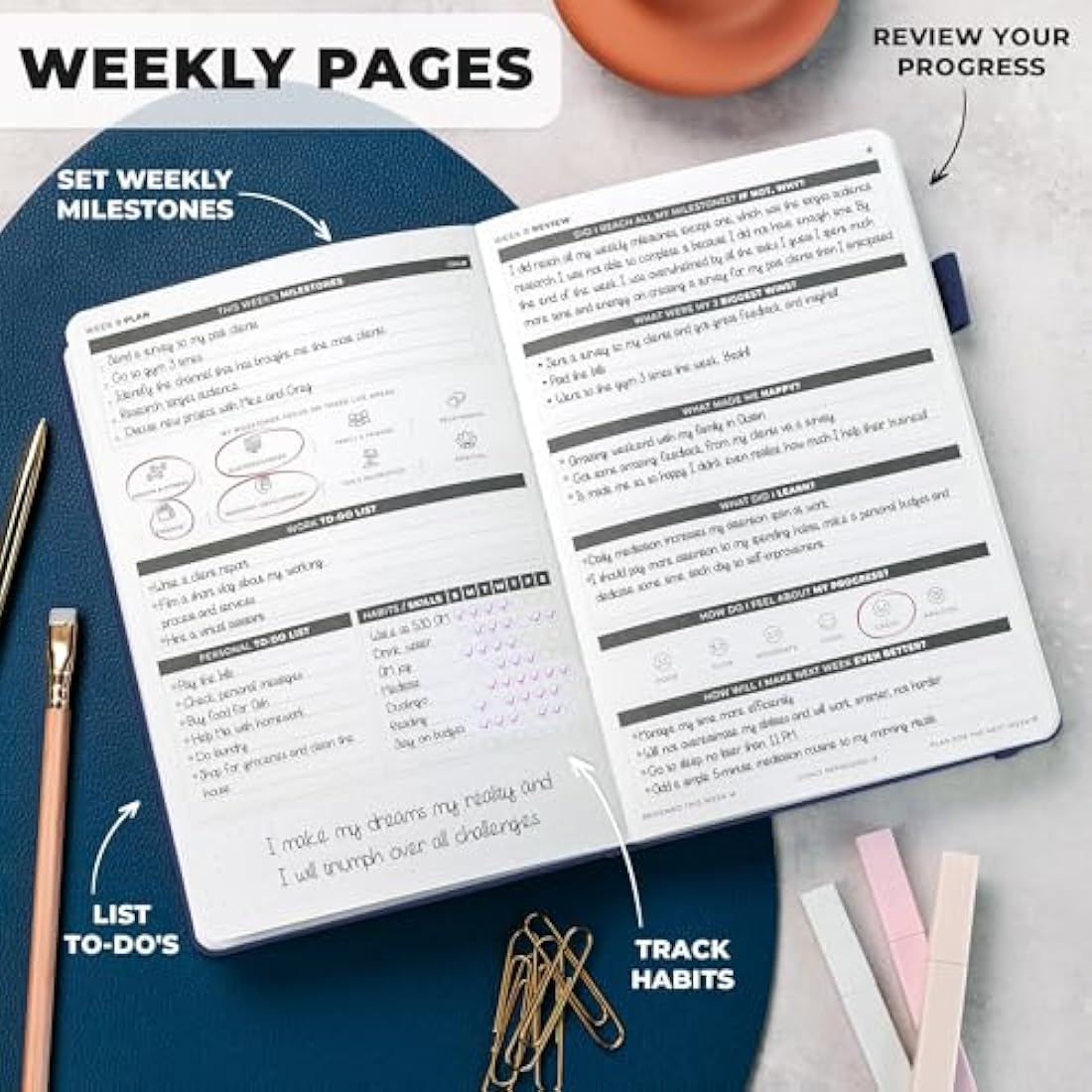 Clever Fox Ultimate Achiever’s Goal Planner - Focus & Productivity 90 Day Journal. Daily Weekly Monthly Planner Organizer & Hourly Schedule Notebook - Undated, Hardcover, A5 Size, Navy Blue