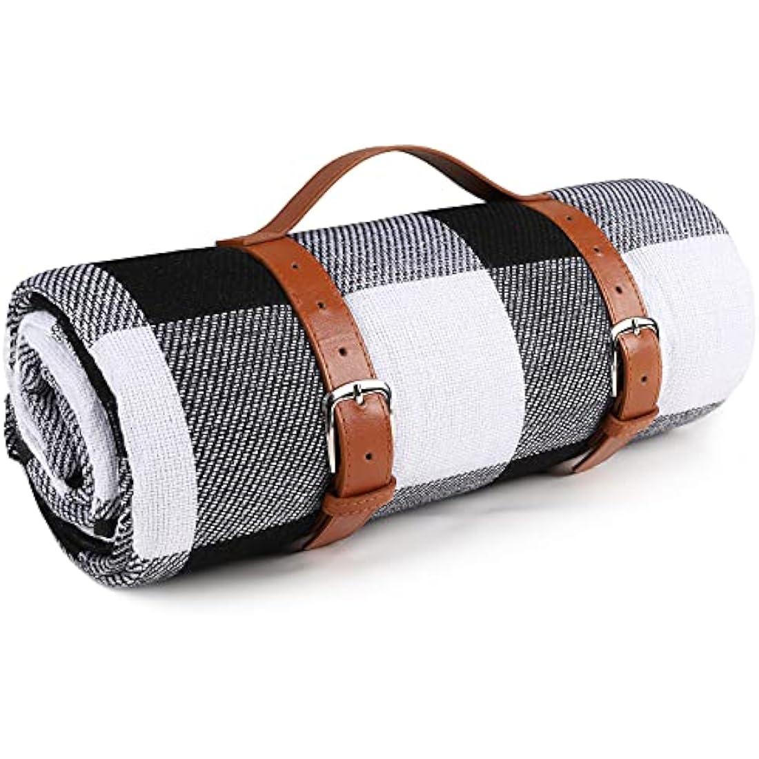 Ben & Bel Water/Sand/Dirt-resistant Picnic Blanket with PU Handle, Outdoor-Ready Black & White Square, 150x200cm XL