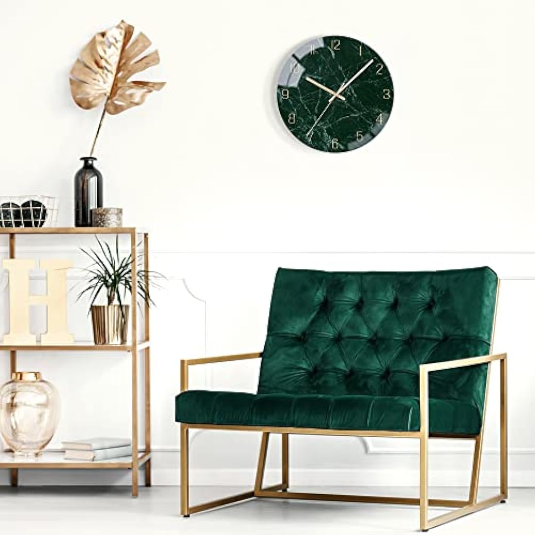 VIKMARI Glass Wall Clock Silent Non Ticking Wall Clocks- 12 Inch Quality Quartz Battery Operated Round Easy to Read Home/Office/Classroom/School Clock (Dark Green)