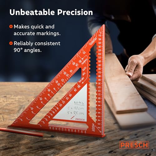 Presch Carpenters Square 300mm | Innovative wipeable note surface | High-precision milled aluminum for permanently accurate 90° angles | Carefully crafted, resilient coating