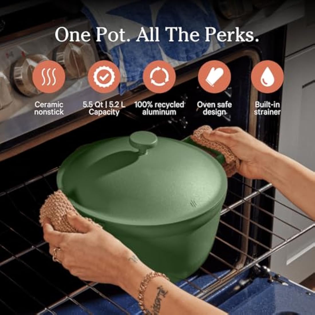 Our Place Perfect Pot - 5.2 L. Nonstick Ceramic Sauce Pan with Lid | Versatile Cookware for Stovetop and Oven | Steam, Bake, Braise, Roast | PTFE and PFOA-Free | Toxin-Free, Easy to Clean | Sage