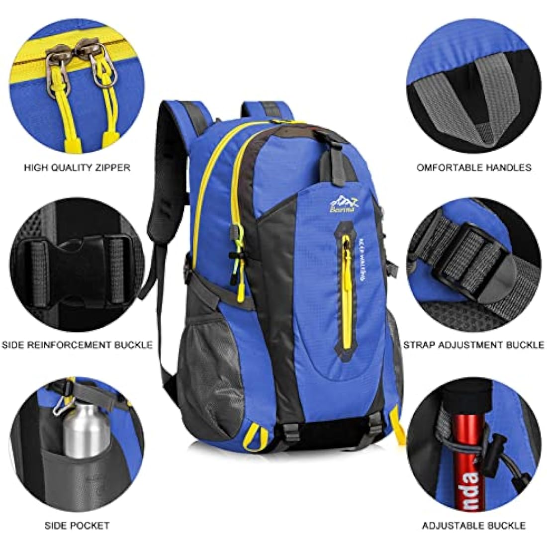 Besrina 40L Lightweight Hiking Backpack, Multi-functional Water-resistant Casual Camping Trekking Rucksack for Cycling Travel Climbing Mountaineer Outdoor Sport