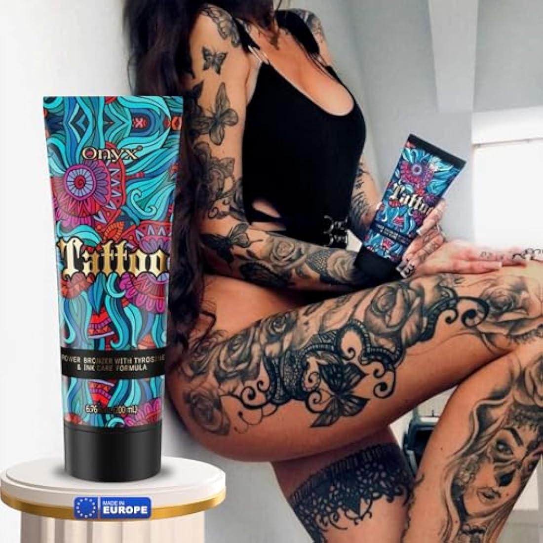 Onyx Tattoo Protect Sunbed Cream | Tanning Accelerator with Ink Care | Dark Sunbed Lotion with Hydration | Streak-Free Formula for Indoor Tanning | Smooth, Even Results | Long-Lasting Skin Nourishment
