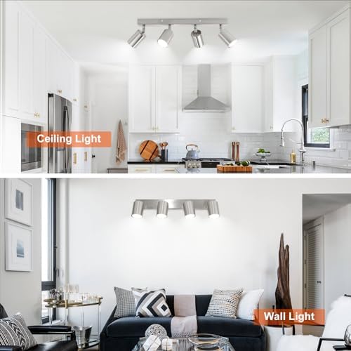 Ketom Adjustable 4 Way Ceiling Spotlight Fitting - GU10 LED Ceiling Light Rotatable - Indoor Spotlights Ceiling Lights - Modern Matt Nickel Metal Ceiling Spotlight - GU10 Bulb Base - Bulb Not Included