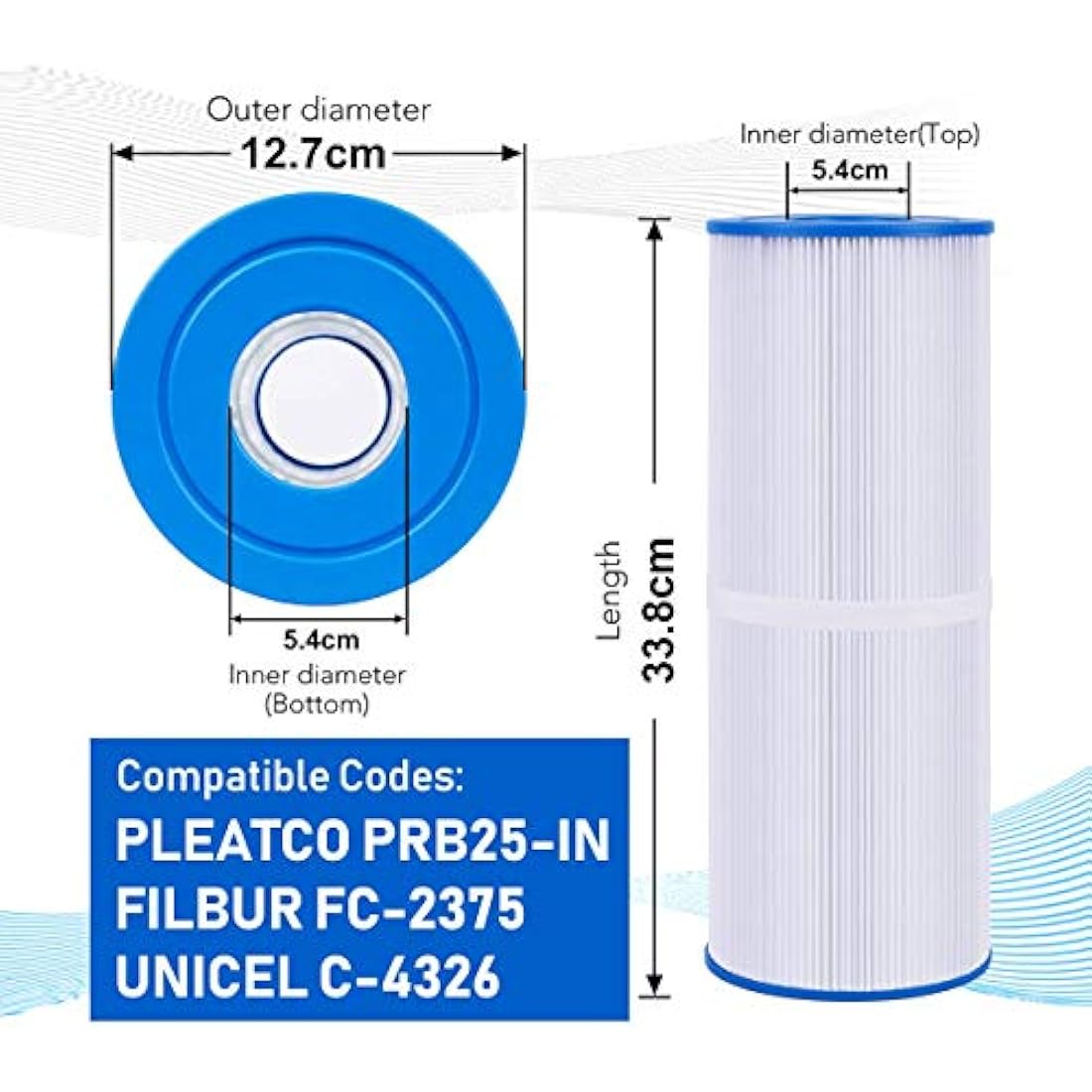 POOLPURE Spa Filter for Hot Tub Compatible with Pleatco PRB50-IN, PRB501N, Unicel C-4950, Filbur FC-2390, Dynamic 03FIL1600, Pentair R173434, 50 sq. ft. Spa Filter Cartridge 5 X 13