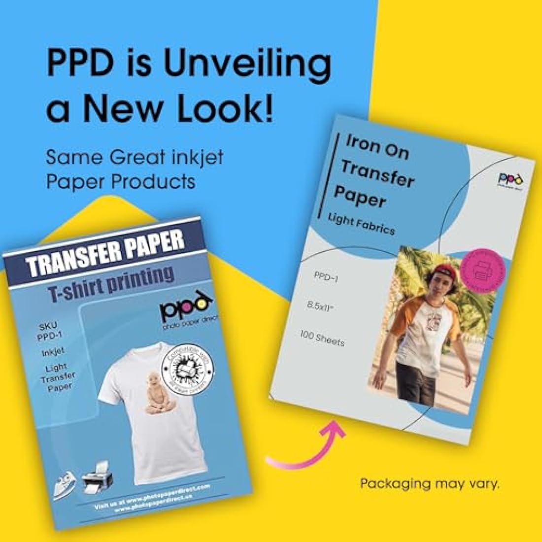 PPD Iron on Transfer Paper for Inkjet Printer for Light Fabric, A4, 8.5x11 Printable Paper for Clothing, T Shirts and Cotton Textiles, Print and Cut Heat Transfer, DIY at Home, Washable (100 Sheets)