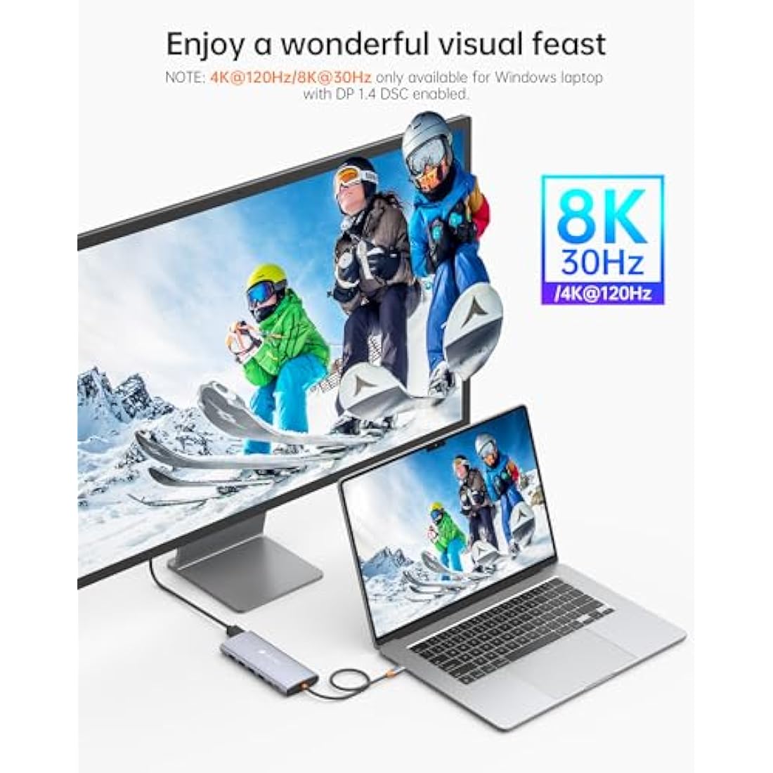 NOVOO USB C Docking Station Triple Display, 14-in-1 USB C to Dual HDMI Adapter with 40cm Cable, Dual 4K@60Hz HDMI, 8K@30Hz DP, 6 USB Ports, SD/TF, 3.5mm Jack, 100W PD, 1Gbps Ethernet for USBC Laptops
