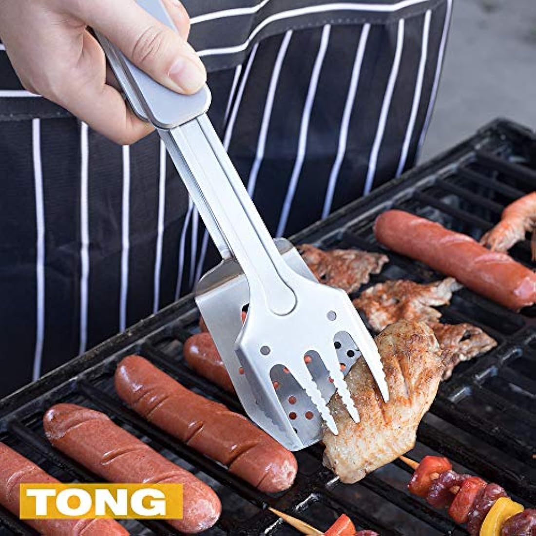 ROXON 4 in 1 Compact Mini BBQ Barbecue Combo Tool Set with Spatula, Fork, Tongs and Bottle Opener for Hiking Camping (Grey)