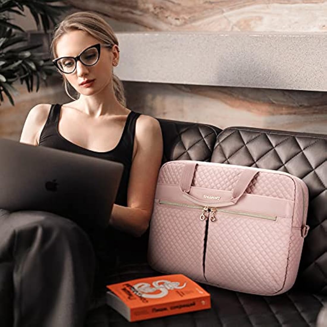 bagsmart 17.3 Inch Laptop Bag, Briefcase for Women Large Laptop Case Computer Bag Office Travel Business, Pink
