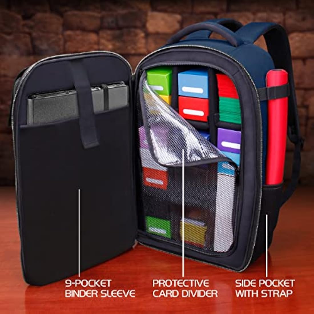 ENHANCE MTG Backpack - Collector's Edition TCG Backpack for Deck Boxes, Sleeved Cards, Playmats, MTG Accessories - Customizable Card Organization with Built-in Defender Screen (Dragon Blue)