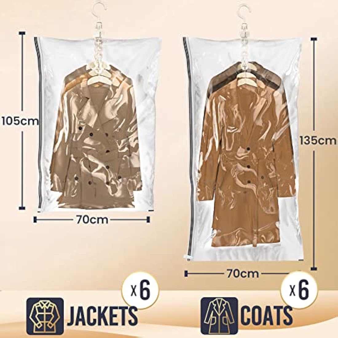 TAILI Hanging Vacuum Storage Bags for Clothes, Coats, 4 Packs (2 Long 135x70CM & 2 Short 105x70CM) Storage Bags Vacuum Pack for Suits, Coats, Jackets or Dresses, Closet Organizer Space Saver Vaccum