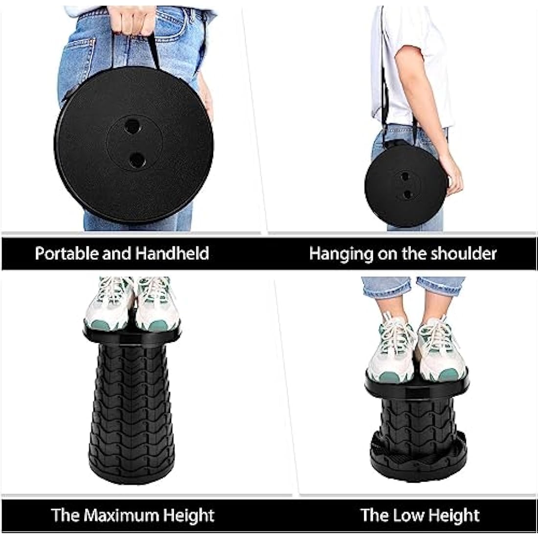 LUXJET Portable Folding Stool Lightweight Yet More Sturdy with Load Capacity 180KG, Retractable Plastic Foldable Collapsible Stool for Camping Fishing Hiking BBQ Outdoors Indoors Kitchen