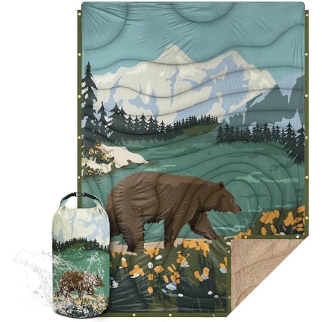 KawaGebo Kamp Outdoor Camping Blanket with Sherpa Lining, Extra Warm Thick Camp Blankets & Puffy Ultralight Soft Poncho DWR Camping Quilt for Cold Weather, Adventure,Sleeping,Backpacking 78"x 56"