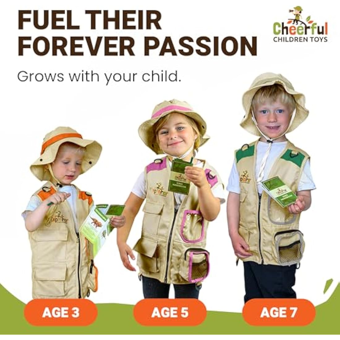 Premium Kids Explorer Kit with Extra Sturdy Accessories for 3-7 Year Olds -Bug Hunting Costume Hat Vest boys girls Outdoor Backyard Safari Nature Zoo Keeper STEM Educational