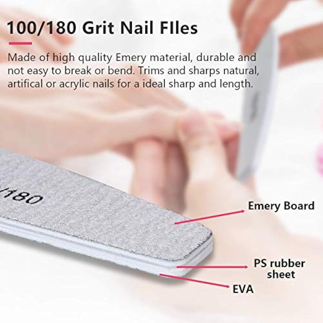 Professional Nail Files 16 Pcs Double Sided Emery Board(100/180 Grit) Manicure Tools Nail File - Natural Gel and Acrylic Nails for Home and Salon Use