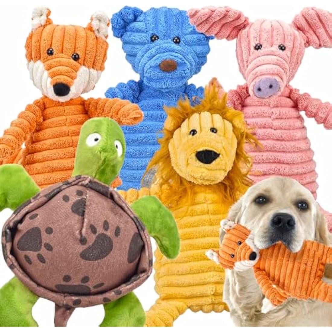 Ousiya 5-PACK Squeaky Dog Toys, Tough Stuffed Plush Dog Toys Bundle Soft Dog Chew Toys for All Breed Size Aggressive Chewers, Cuddly Animals for Puppy Small Medium Large Dogs Boredom Buster